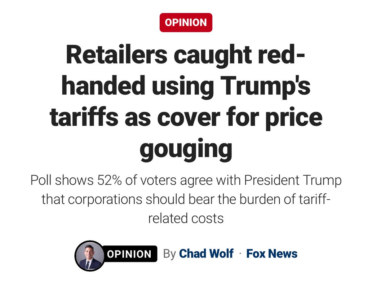 NEW from PAI Senior Advisor <a href="/ChadFWolf/">Chad Wolf</a> via <a href="/FoxNewsOpinion/">Fox News Opinion</a>:

“Retailers caught red-handed using Trump's tariffs as cover for price gouging”