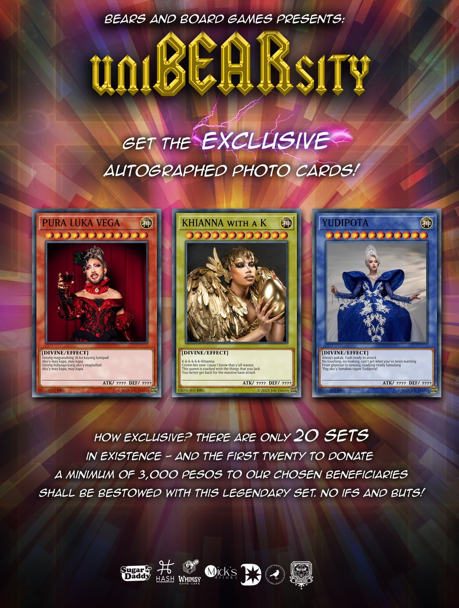Bbg_ph's tweet image. LEGENDARY DROP at #UniBEARsity! 🎴

Get your hands on the EXCLUSIVE autographed cards ft.

👑 @puralukavega 
👑 @iyudipota 
👑 @KhiannaWithAK  (our Slaysian queen!) 

Only 20 sets exist. Donate ₱3,000+ to claim yours! 

Good luck, Khianna, in your Battle Royale!