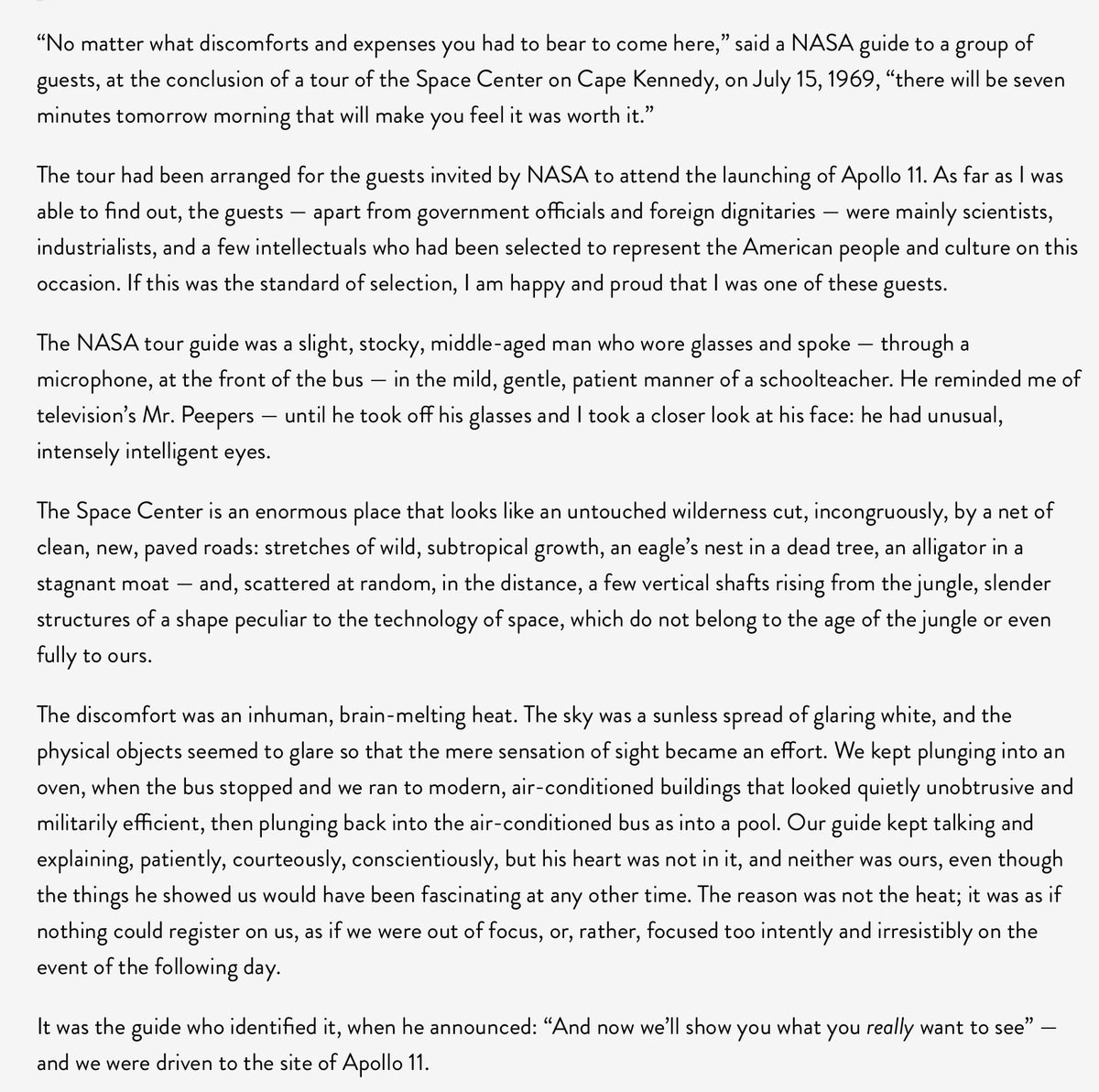 jeremyntrimble's tweet image. In July 1969 NASA invited Ayn Rand to attend the launching of Apollo 11. She wrote about the experience in her essay ‘Apollo 11’. Here is the first page: