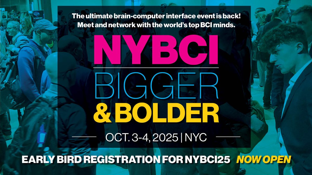 MountSinaiNeuro's tweet image. The top #braincomputerinterface event is BACK! #NYBCI25 returns to NYC Oct 3-4, where the future of #BCI unfolds. Join leading scientists, clinicians & innovators for bold ideas, real connections & next-gen #neurotech. #NYCevents
📍NY Academy of Medicine
nybci.com