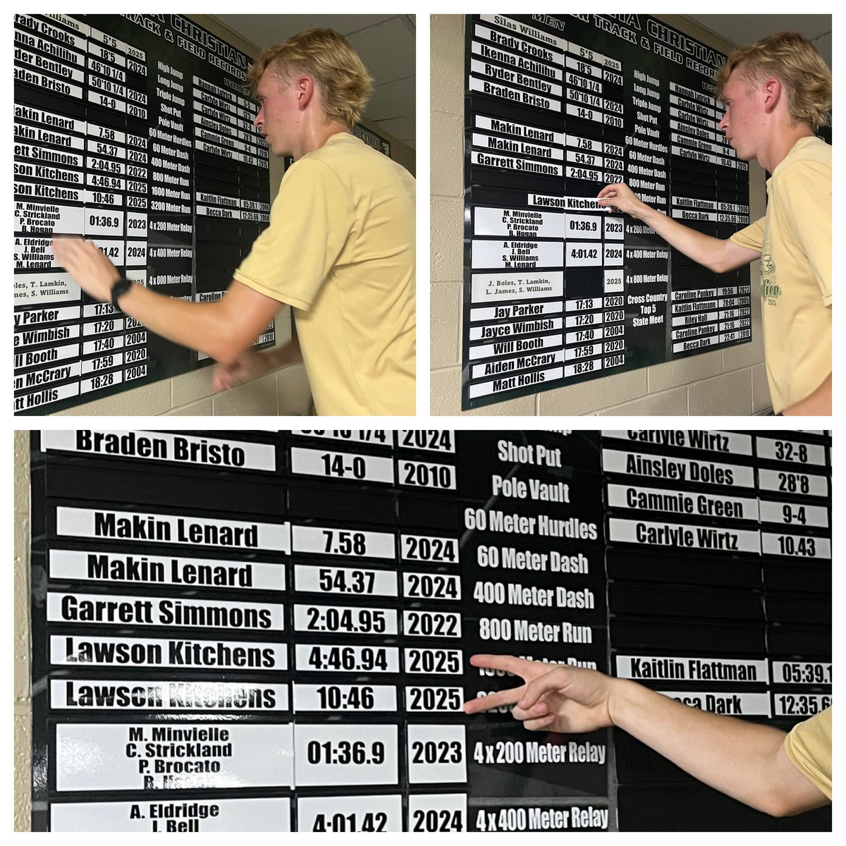 Lawson Kitchens putting his name on the record board for the indoor 1600 &amp; 3200. Hard worker who is continually getting better!!!