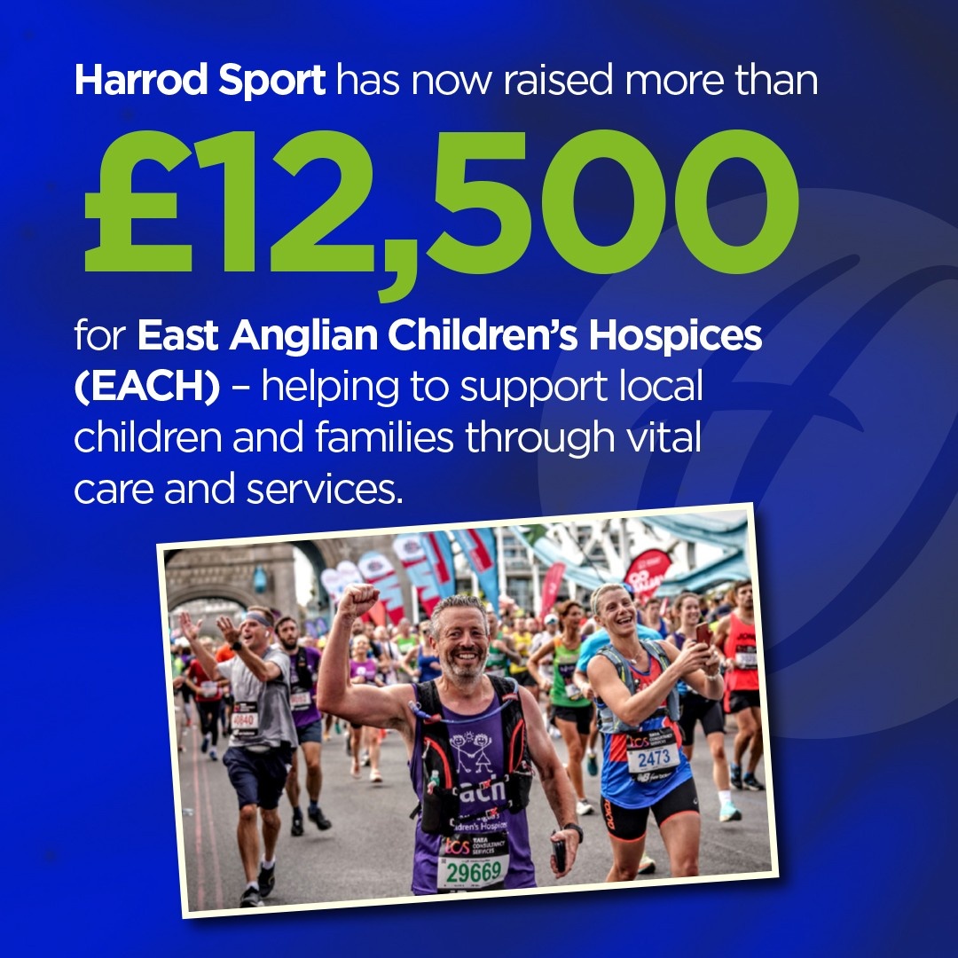 We’re proud to share that our team has raised over £12,500 for EACH 💜

Through internal fundraising efforts, Harrod Sport has now donated more than £12,500 to East Anglian Children’s Hospices, helping provide essential care and support to children and families.

#HarrodSport