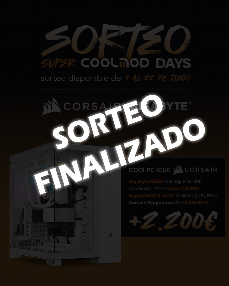 COOLMODcom's tweet image. 🎁¡Tenemos al afortunado ganador del COOLPC #ICUE CORSAIR de nuestros #SUPERCOOLMODDAYS!
🎉Héctor Cano🎊
¡Enhorabuena! Por favor, revisa tu correo electrónico, nos pondremos en contacto por ese canal 😊.
Agradecemos a todos por participar. ¡No olvidéis seguir nuestras RRSS…