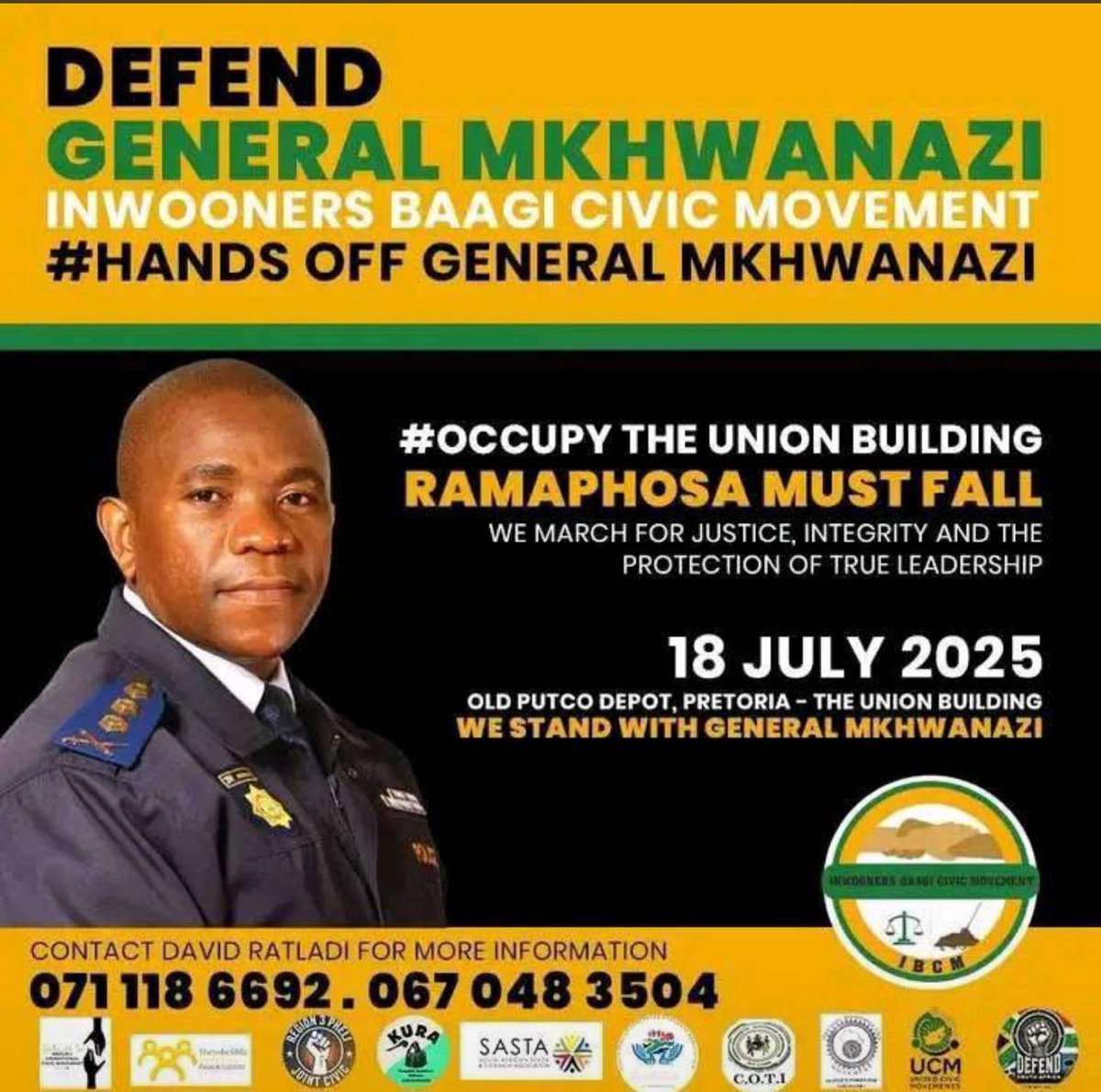 A hands off Lt General Nhlanhla Mkhwanazi march  billed for Pretoria on Friday.