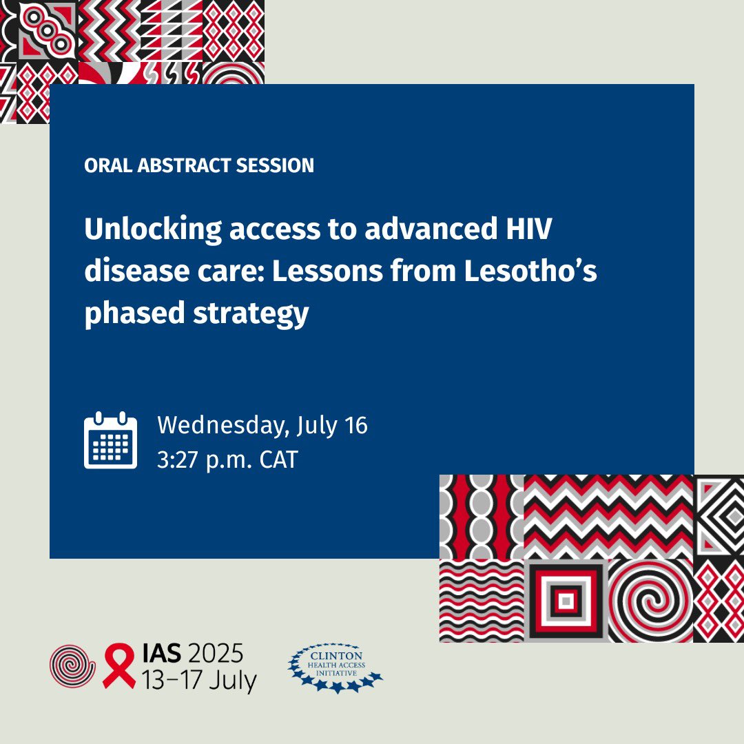 Starting now ⤵️ Lessons from Lesotho's comprehensive Advanced HIV Disease program. Supported by CHAI and the Ministry of Health, the program used a hub-and-spoke model to expand national AHD services from 7% in 2021 to 100% coverage by 2024. 🎉 #IAS2025