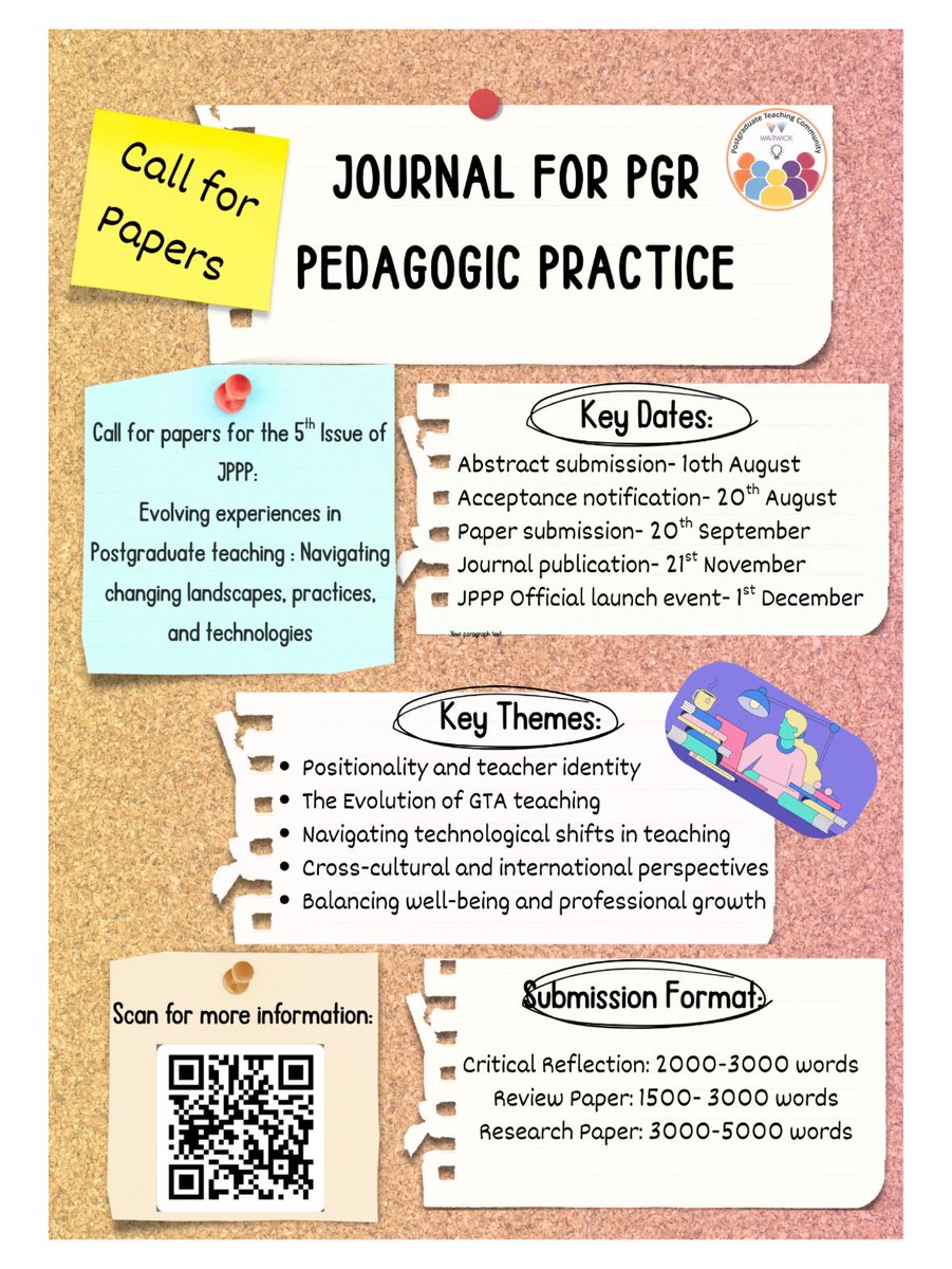 The call for papers for the JPPP autumn special issue is out now! Continuing our conference theme, we invite submissions exploring 'Evolving experiences in PGR teaching'. Abstract submissions by  20/08/25: warwick.ac.uk/fac/cross_fac/…