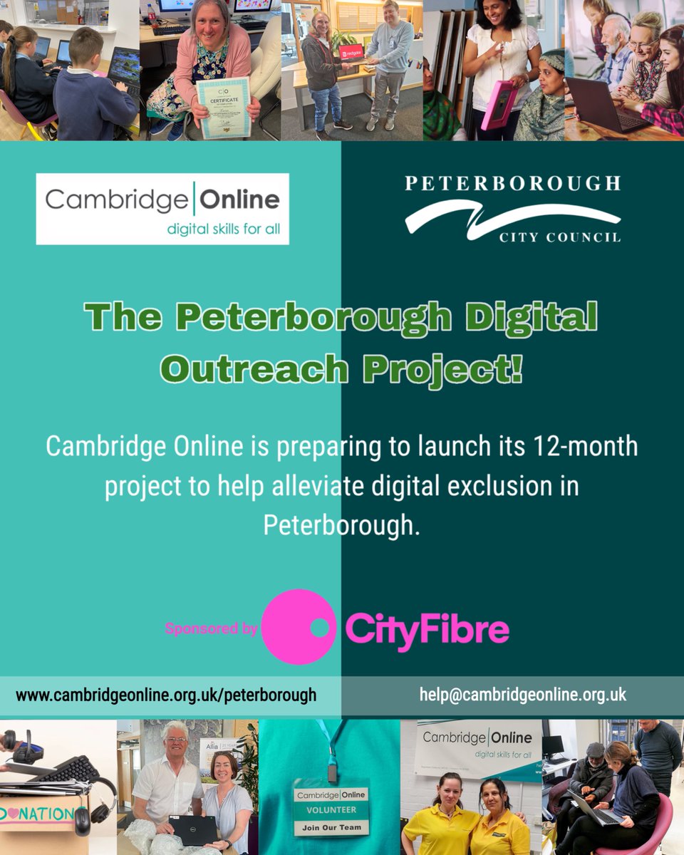 We're excited to announce that we are taking our digital inclusion work into Peterborough.

Our launch event at Sand Martin House tomorrow will lay the foundation for the project. 

We welcome your help to bridge the digital divide, please get in touch

cambridgeonline.org.uk/peterborough