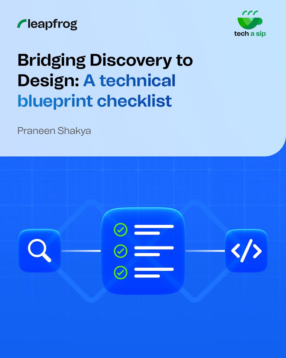 lftechnology's tweet photo. Missing even a single item in the technical blueprint can break the system and cost you. 

So, how do you ensure you capture all the essential requirements, diagrams, and tools?

#TechASip with Praneen Shakya, Solution Architect, as he provides a sample technical blueprint checklist highlighting the must-have items in the Discovery and Design phase..

Read the full blog here 👉 https://t.co/vrE0EeXAVs

#discoverytodesign #technicalblueprintchecklist #TechInsights #Leapfrogtechinsights