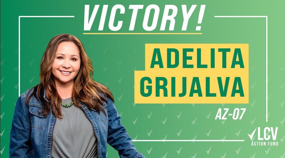 LCVoters's tweet image. #LCVAF congratulates @AdelitaForAZ for her victory in the #AZ07 primary.
She is an environmental champion who has spent her career working to protect public lands, address climate change, and fight for environmental justice. We can't wait to work together in Congress!