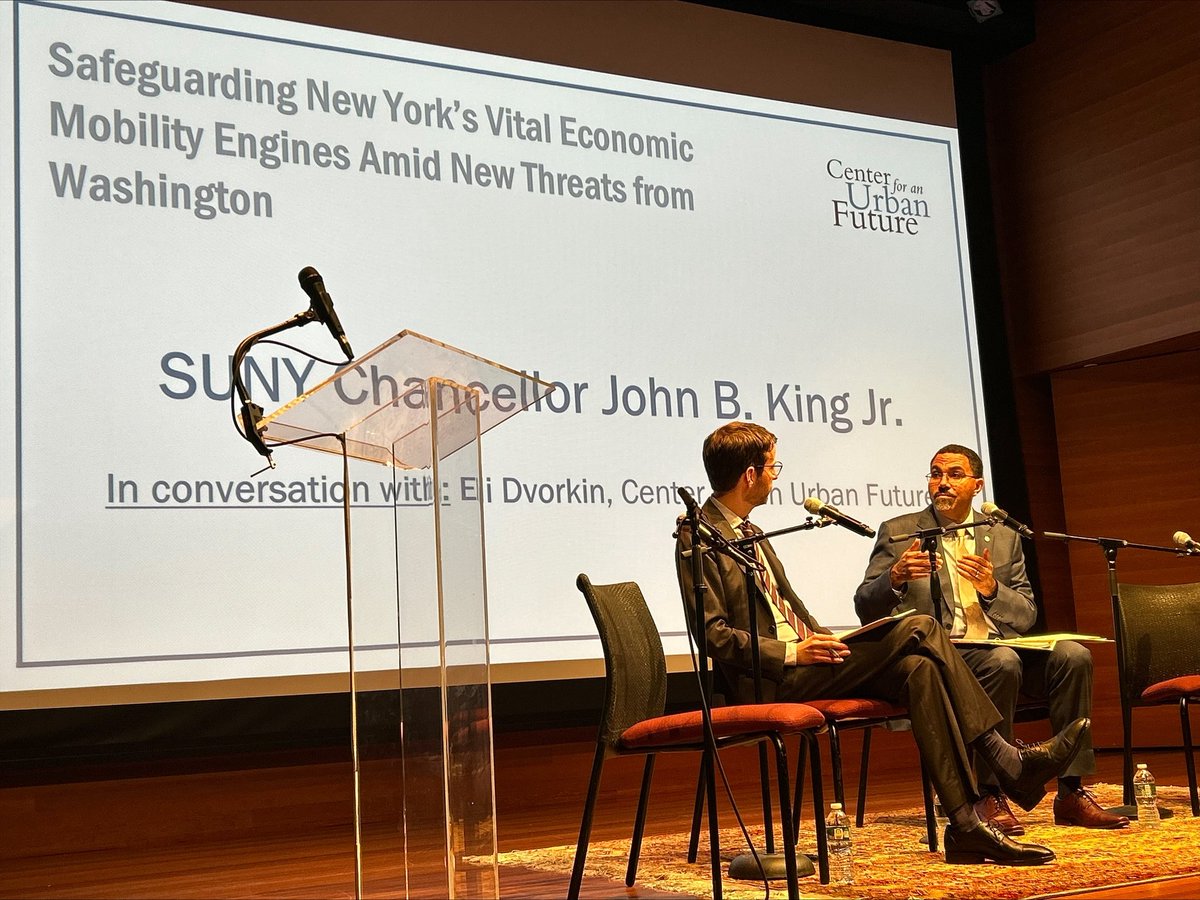 SUNYChancellor's tweet image. Public higher education is one of the greatest pathways to economic mobility that we have. As SUNY remains steadfast in our mission to expand access and opportunity, I was grateful to join @nycfuture's Economic Mobility Summit yesterday to spotlight our continued commitment to…