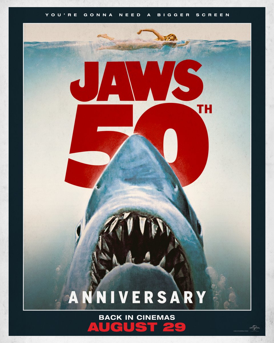 universaluk's tweet image. Celebrate the 50th anniversary of Jaws when the thrilling summer blockbuster returns to cinemas in Real D 3D, 4DX and IMAX August 29.