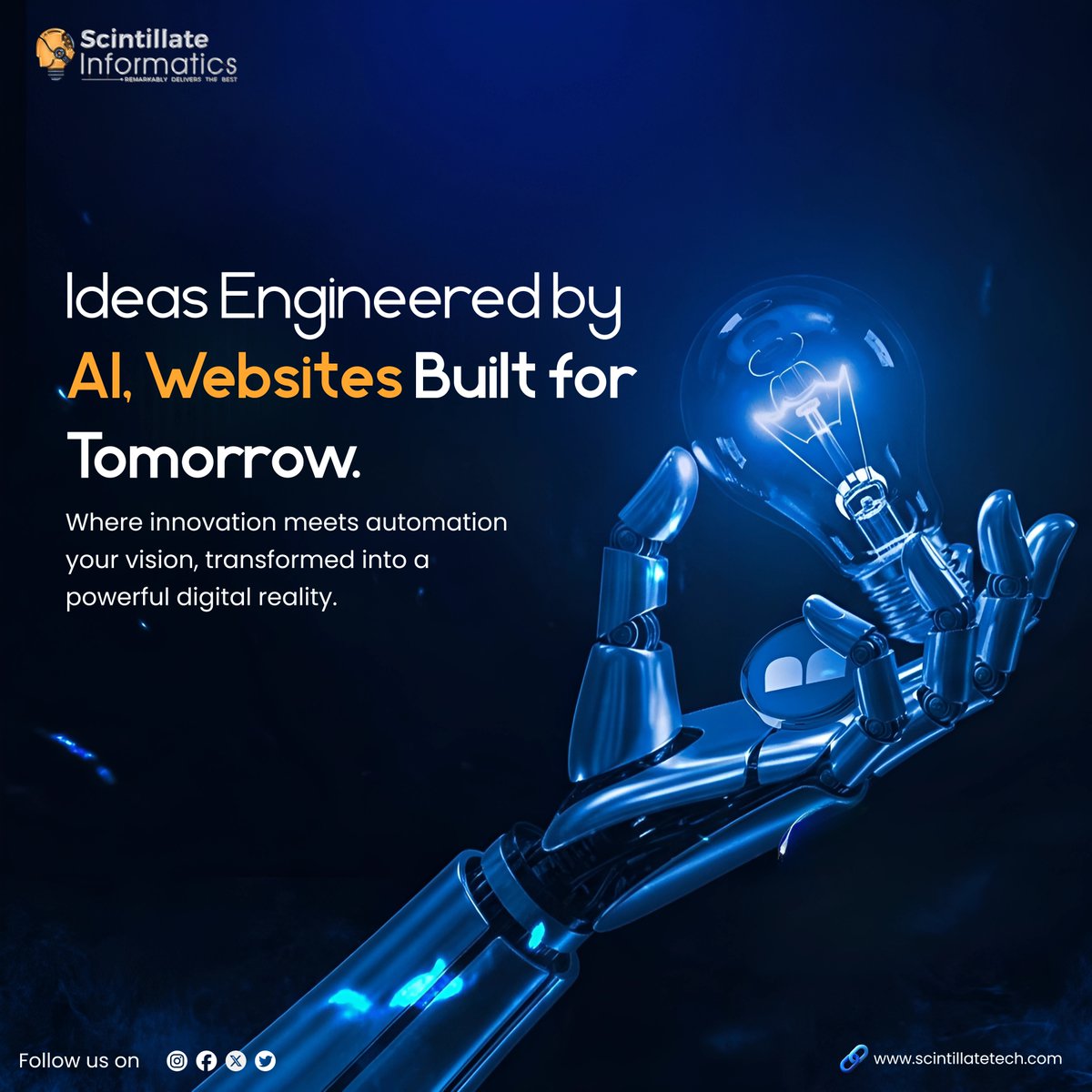 scintillateinfo's tweet image. 🚀 AI-powered websites, built for tomorrow.
Where innovation meets automation — your vision, turned into a digital reality.
🌐 scintillatetech.com
#AIWebDev #FutureReady #ScintillateInformatics #WebDesign