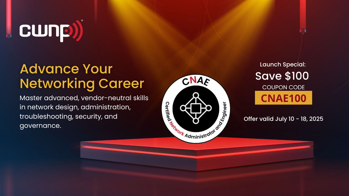 🚨 Don’t miss your chance to earn the Certified Network Administrator and Engineer (CNAE) — a powerful new micro-credential from CWNP! 🚨

Ideal for network administrators, engineers, architects, or cybersecurity pros managing the full lifecycle of enterprise-level networks, CNAE
