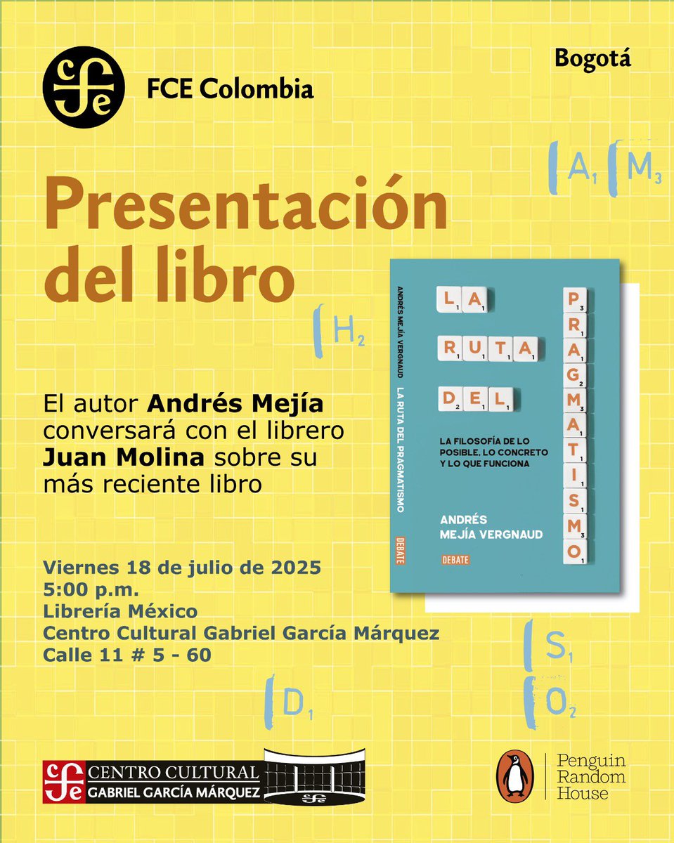 Este viernes LA RUTA DEL PRAGMATISMO nos lleva al Centro Cultural García Márquez!

Viernes 18
5:00 pm
Librería FCE 
Calle 11 5-60
Les espero!