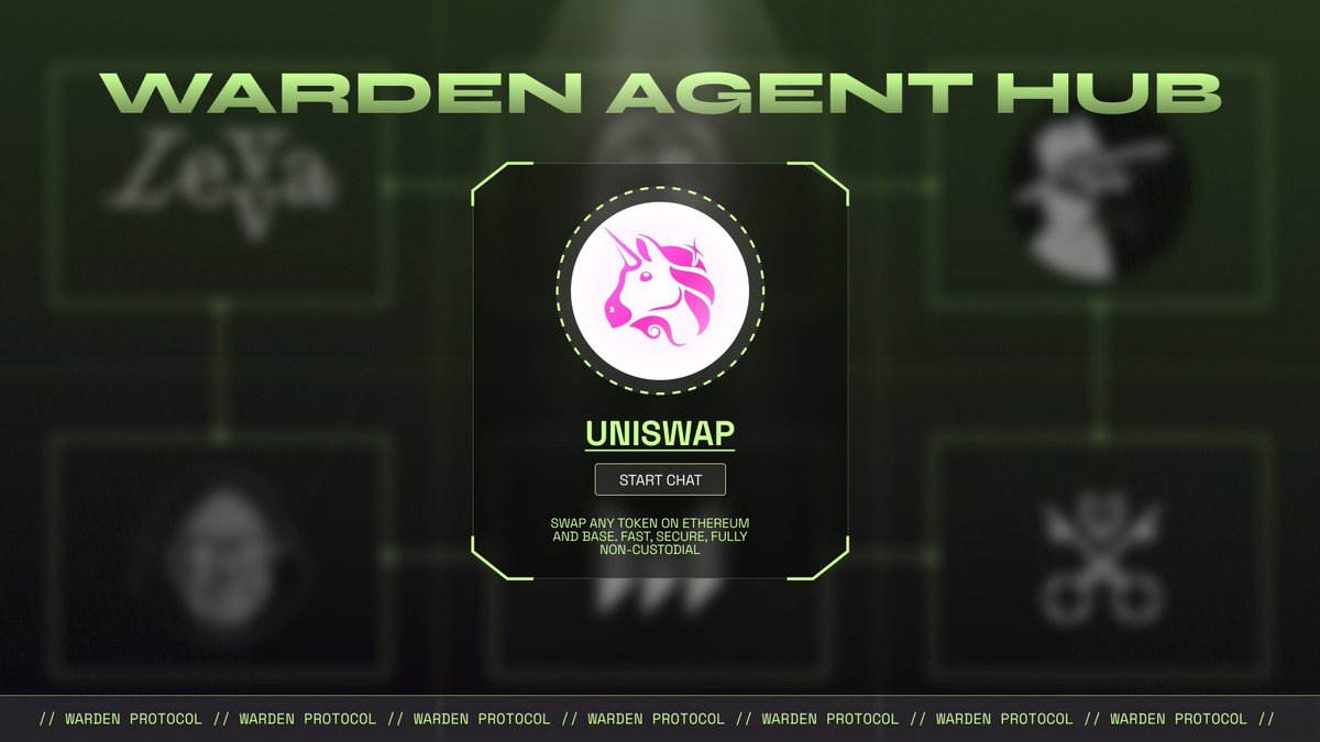 The first agent in Warden Agent Hub is now live.

We’ve integrated the <a href="/Uniswap/">Uniswap Labs 🦄</a> Trading API for your seamless crypto experience.

You can now swap thousands of EVM tokens on <a href="/ethereum/">Ethereum</a> and <a href="/base/">Base</a>.

All through simple conversation 👇🧵