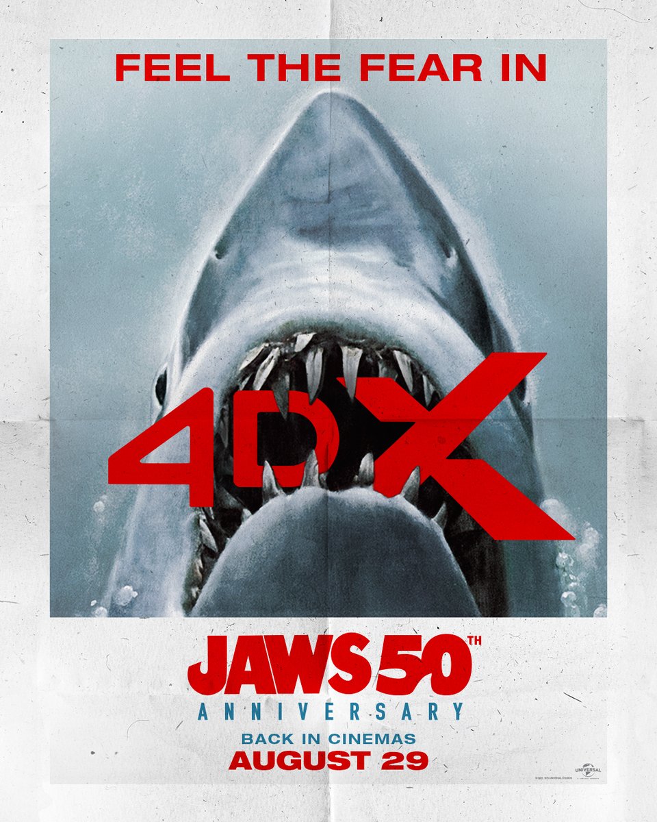 universaluk's tweet image. Celebrate the 50th anniversary of Jaws when the thrilling summer blockbuster returns to cinemas in Real D 3D, 4DX and IMAX August 29.