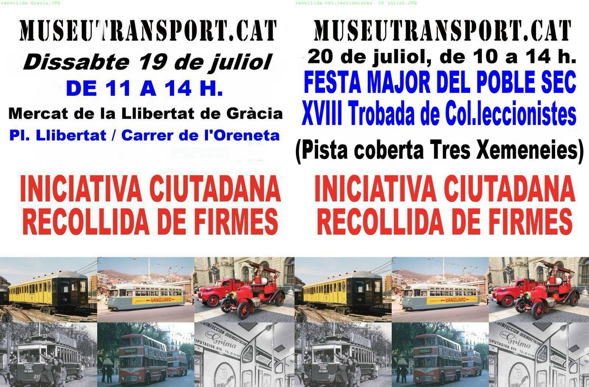 Aquest pròxim cap de setmana farem "doblete" ..... Ja estem a la recta final de recollida de firmes. Podeu venir dissabte al Mercat de la Llibertat de Gràcia o diumenge a les tres Xemeneies del Paral.lel.