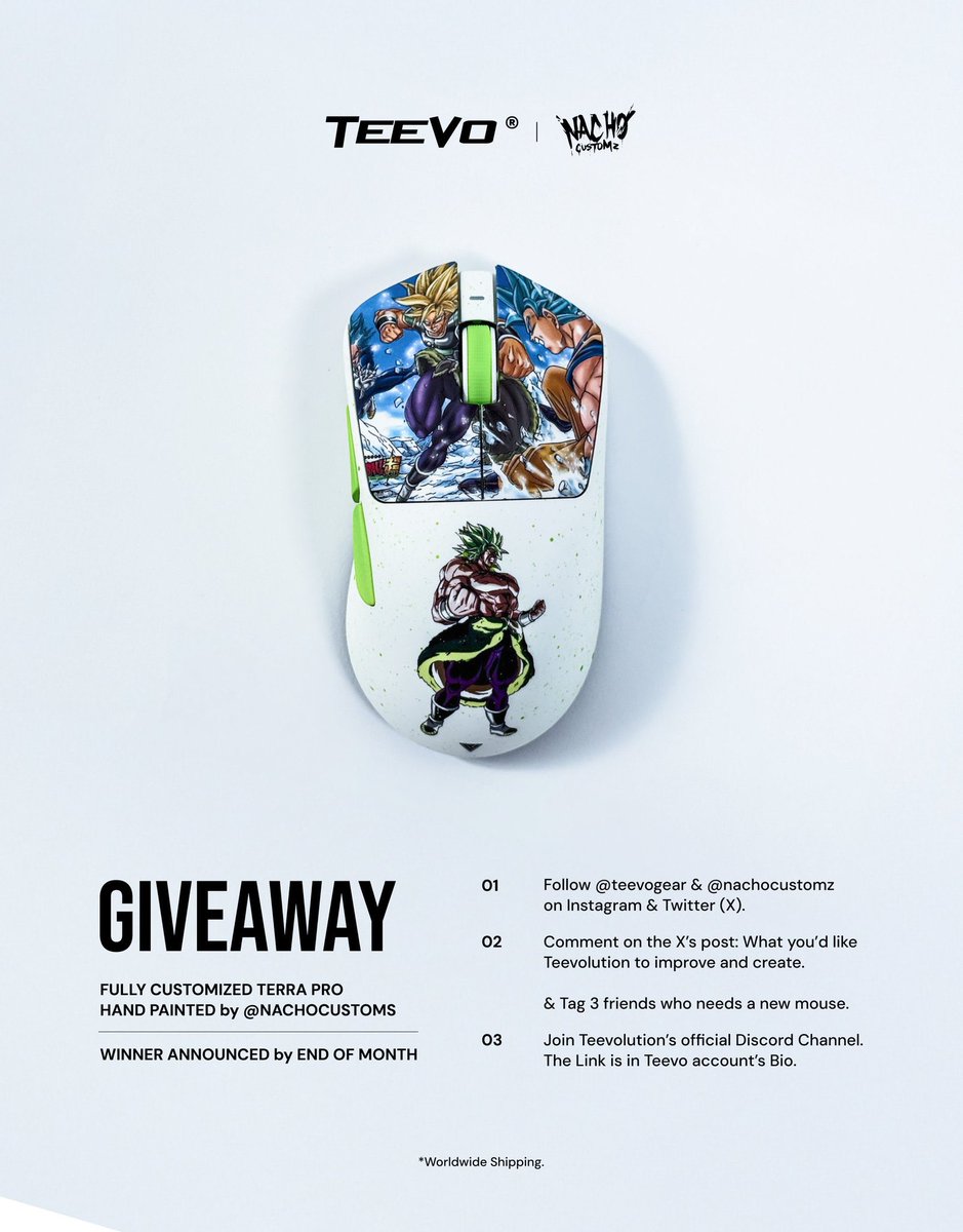 NachoCustomz's tweet image. [Teevolution x NachoCustomz – Fully Customized Terra Pro Giveaway]

This is not your typical giveaway. One lucky winner will receive a fully customized Terra Pro mouse, hand-painted by NachoCustoms — designed entirely based on your own idea.

How to Enter:
[Teevolution x…