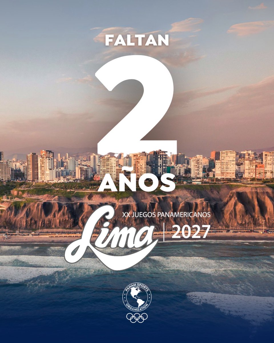 ¡Faltan 2 años para que comiencen los Juegos Panamericanos Lima 2027! 

Lima será nuevamente sede de uno de los eventos deportivos más importantes del continente.

Del 16 de julio al 1 de agosto de 2027, vivirás la pasión del deporte.

#PanamSports