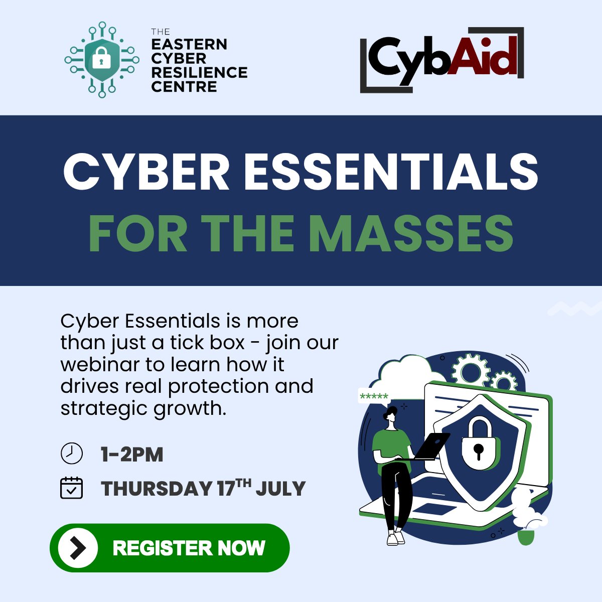 Last call for our Cyber Essentials webinar taking place tomorrow, Thursday 17th July.

Join us to discover how Cyber Essentials can be a valuable tool to strengthen your organisation’s cyber resilience.

Book your place with the following link: bit.ly/4lBukOC