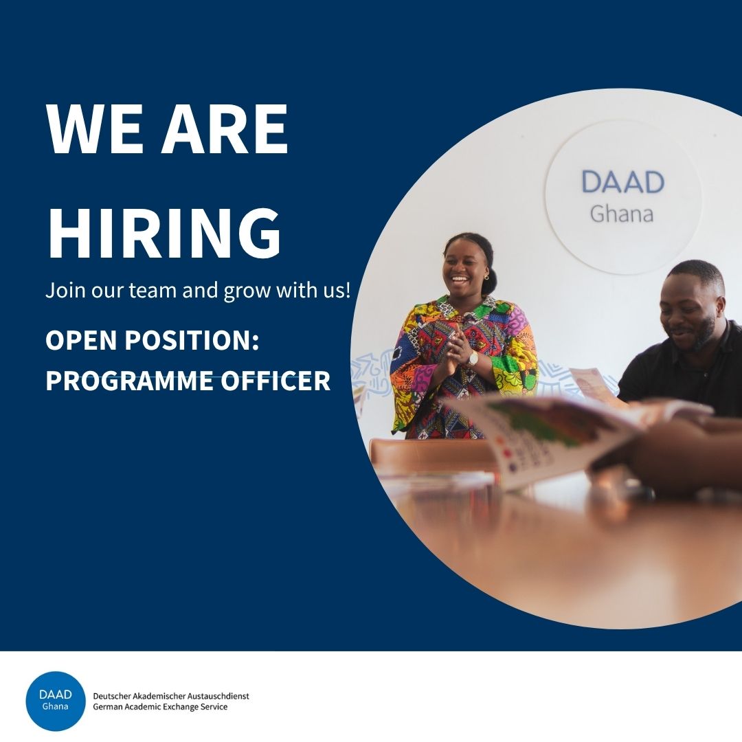 DAAD Ghana (@daad_ghana) on Twitter photo Join our team!
We’re looking for someone ideally with personal, academic, or professional ties to Nigeria—and a good understanding of the German Higher Education system. Intermediate German language skills and excellent English are essential.
daad-ghana.org/en/about-us/cu… Join our team!
We’re looking for someone ideally with personal, academic, or professional ties to Nigeria—and a good understanding of the German Higher Education system. Intermediate German language skills and excellent English are essential.
daad-ghana.org/en/about-us/cu…