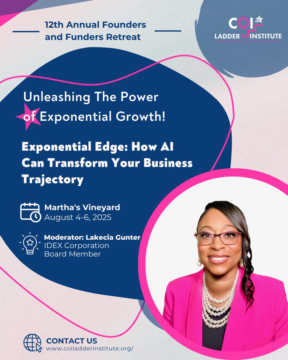 You’ll want to be in the room when Lakecia Gunter—global tech leader, board director, and former Microsoft CTO—moderates this AI panel. This isn’t your average tech talk. It’s a moment of clarity, strategy, and serious edge
#COILadderInstitute #UnleashingThePower  #AI
