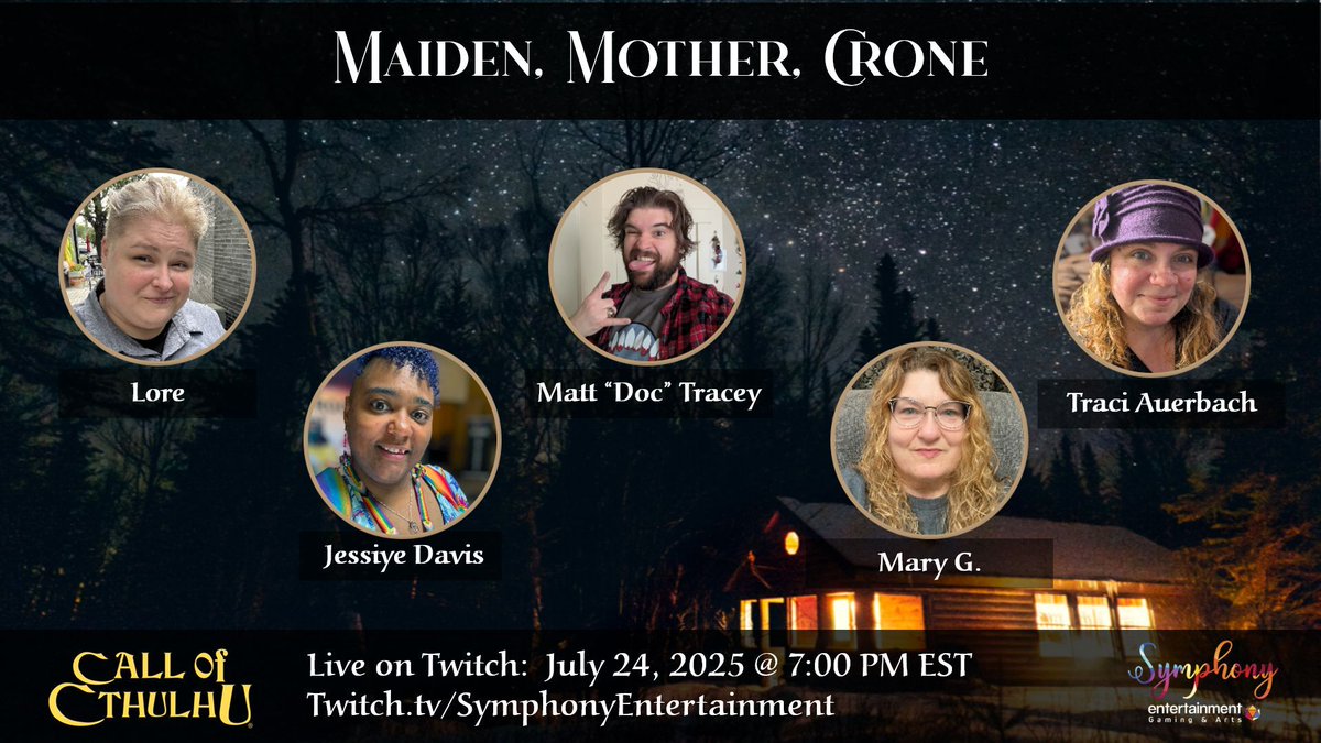 SymphonyEntert3's tweet image. Maiden, Mother, Crone for Call of Cthulhu.
Fall 1993. A teenager has allegedly run away from her foster home. Her guardians have tasked the investigators to find her... though bringing her home may be harder than expected...
Join us 7/24 @ 7P LIVE twitch.tv/symphonyentert…