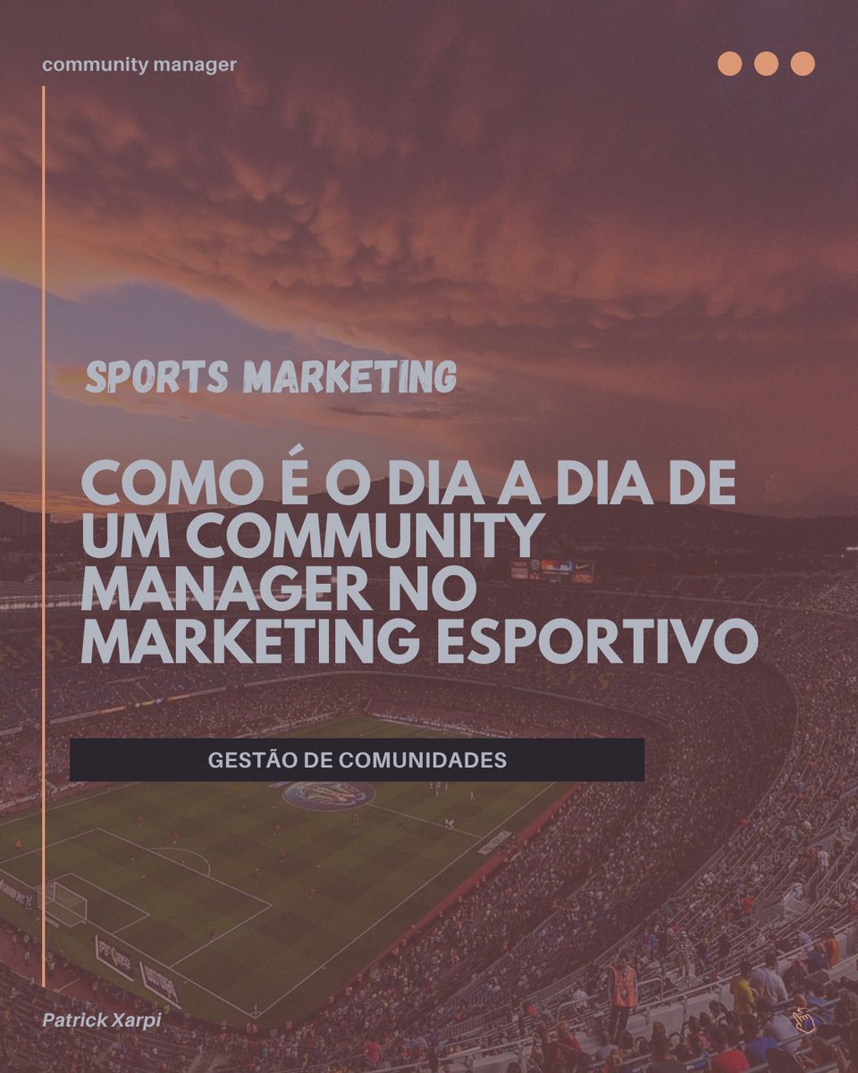 📚| COMO É O DIA A DIA DE UM COMMUNITY MANAGER NO ESPORTE?

Quando me perguntam o que faz um CM no esporte, muita gente ainda imagina alguém apenas respondendo comentários nas redes sociais. E sim, isso faz parte do trabalho — mas é só a ponta do iceberg.

Vamos entender melhor