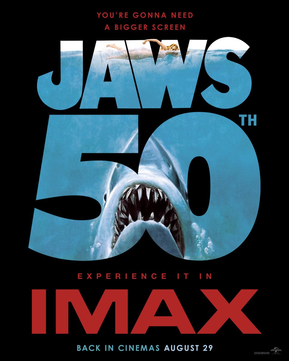 universaluk's tweet image. Celebrate the 50th anniversary of Jaws when the thrilling summer blockbuster returns to cinemas in Real D 3D, 4DX and IMAX August 29.