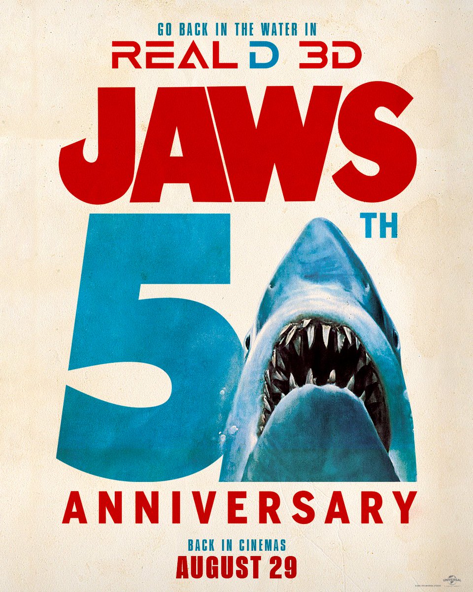 universaluk's tweet image. Celebrate the 50th anniversary of Jaws when the thrilling summer blockbuster returns to cinemas in Real D 3D, 4DX and IMAX August 29.