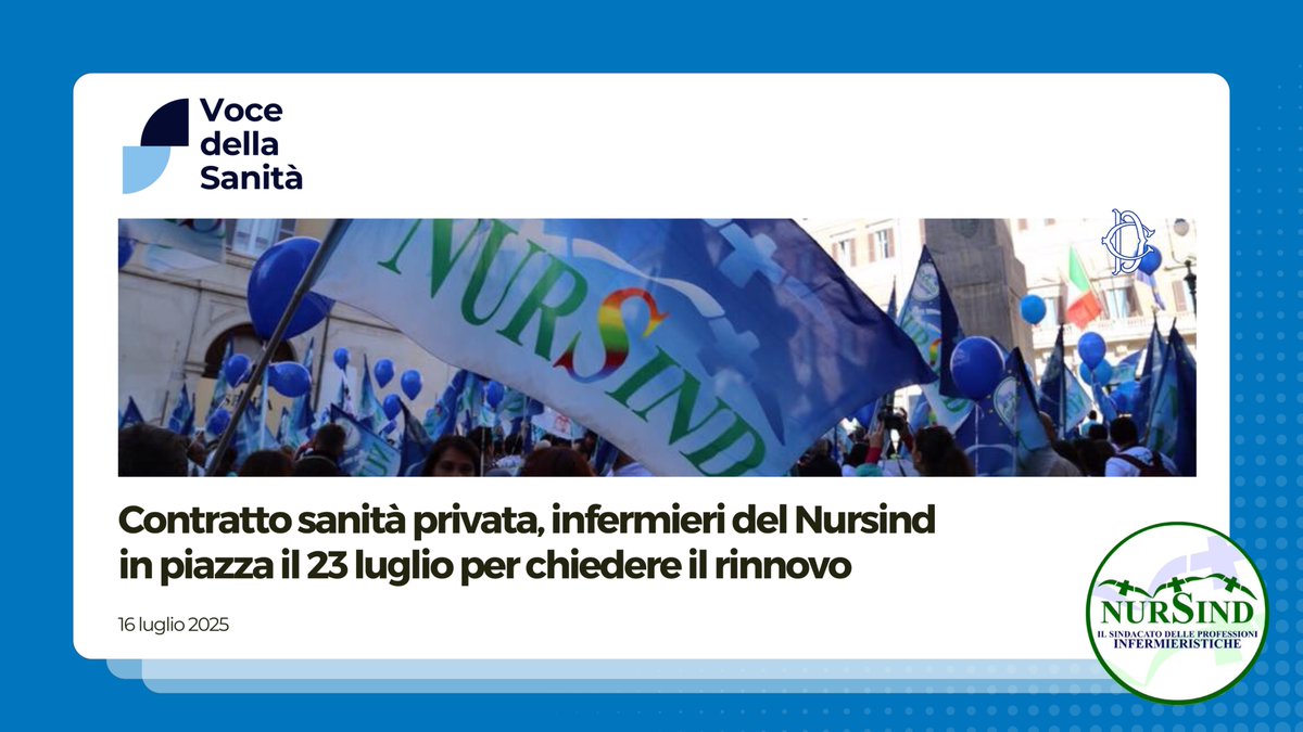 “Non è più accettabile che i lavoratori della sanità privata vengano considerati professionisti di serie B. È tempo di sanare questa ingiustizia”. #Nursind annuncia un sit-in di protesta per i mancati rinnovi contrattuali. 

I dettagli su #VocedellaSanità: vocedellasanita.it/sanita-privata…