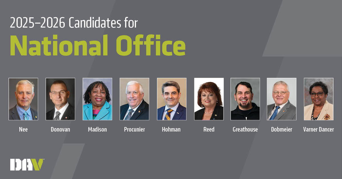 One thing that makes DAV so special is that the leadership of the organization is chosen by our members each year at the DAV &amp; Auxiliary National Convention.

Click here to learn about the 2025-2026 candidates for national office: dav.la/4kNusKk. #DAVLasVegas25