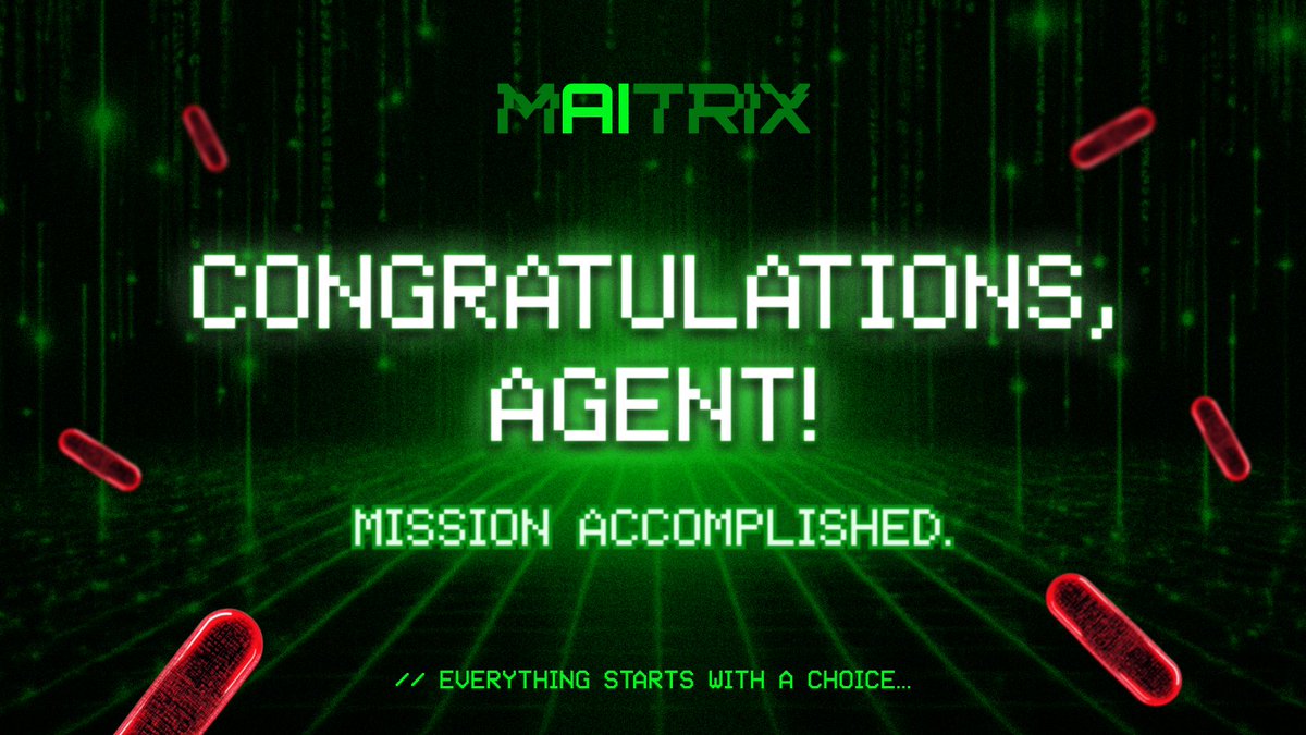theMAITRIXai's tweet photo. Gmaitrix Agent! The Weekly Sprint has officially ended, and the results are in! 

Thank you to everyone who participated – you brought your A-game, and we couldn't be more excited about the progress we’re making together. 🙌

🎉 Congratulations to the Winner Agents! 🎉

🔴 Your RED PILL will be credited to your account within 48-72 hours.

👉 Check your RED PILL in MAITRIX Dapp: https://t.co/z7UUiGiC0u

 Stay tuned! ⏳ The locking time is coming soon…