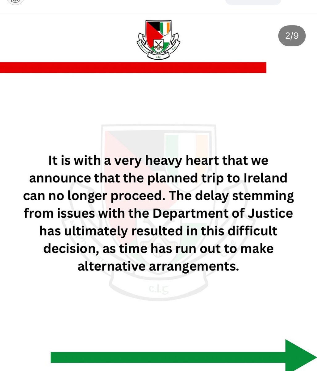DarranMarshall's tweet photo. .@GAA_Palestine says the trip to Ireland “can no longer proceed”.

It says that even if Visas were issued at this stage they would still face delays &amp; disruption at borders &amp; checkpoints.

“Giving the children hope again, only for that hope to be dashed, would be too cruel” https://t.co/QDdLZ6uihW