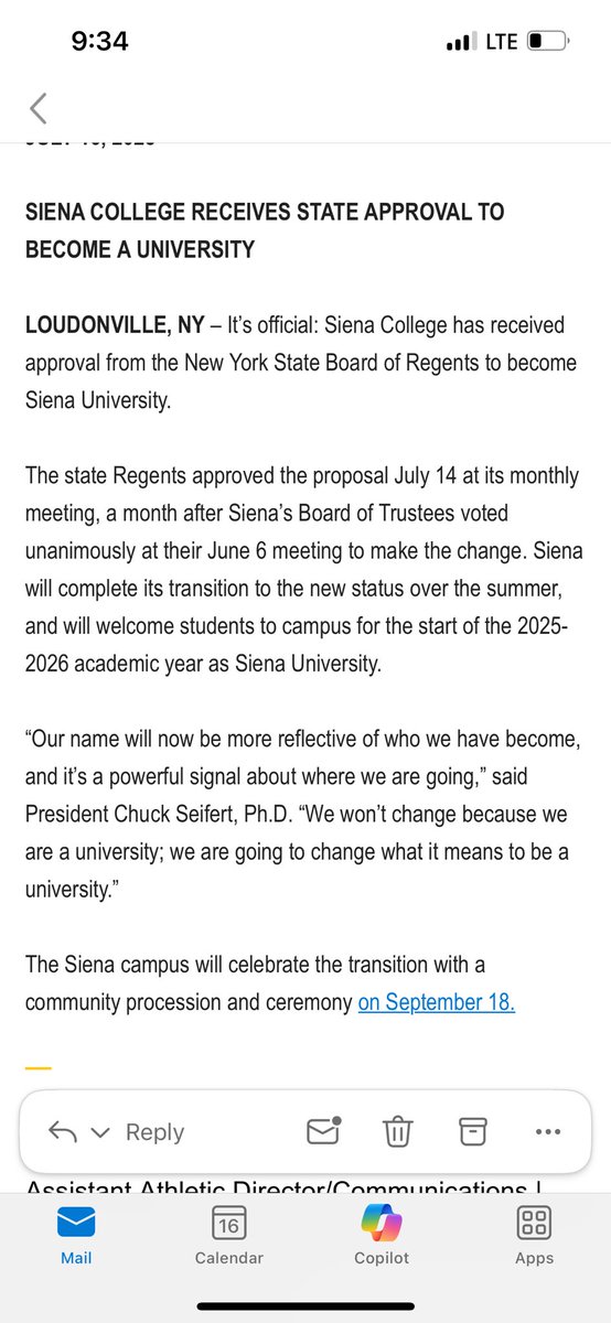 You can start calling it Siena University.