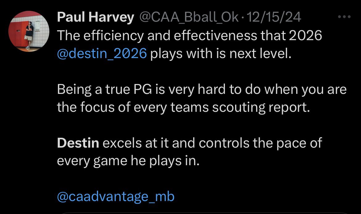 Paul Harvey (@caa_bball_ok) on Twitter photo Winning still matters and a big part of <a href="/BasketballRogue/">ROGUE Basketball</a> success the last 2 years has been this table setter.
<a href="/destin_2026/">Destin Edwards</a> impacts winning on and off the court.
College coaches that will be in Bryan Texas this weekend for <a href="/PRO16League/">PRO16/NXTPRO League</a> needs to check this prospect out. Winning still matters and a big part of <a href="/BasketballRogue/">ROGUE Basketball</a> success the last 2 years has been this table setter.
<a href="/destin_2026/">Destin Edwards</a> impacts winning on and off the court.
College coaches that will be in Bryan Texas this weekend for <a href="/PRO16League/">PRO16/NXTPRO League</a> needs to check this prospect out.
