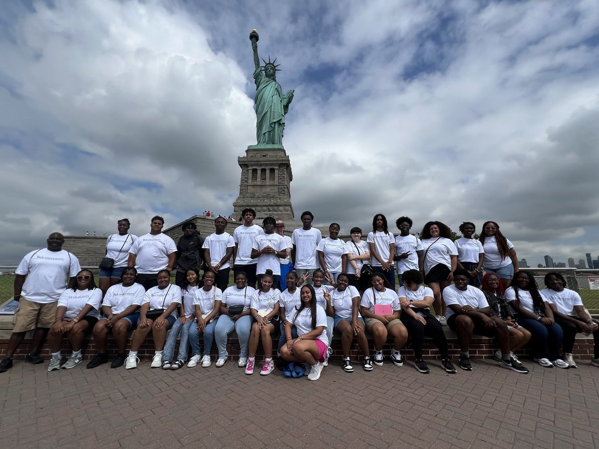 NYC Day 2 started with a morning cruise... Omega World Travel and Troy University's Upward Bound Students headed to Liberty &amp; Ellis Islands and took part in discussions facilitated by their RTG Red-Shirt Guide.