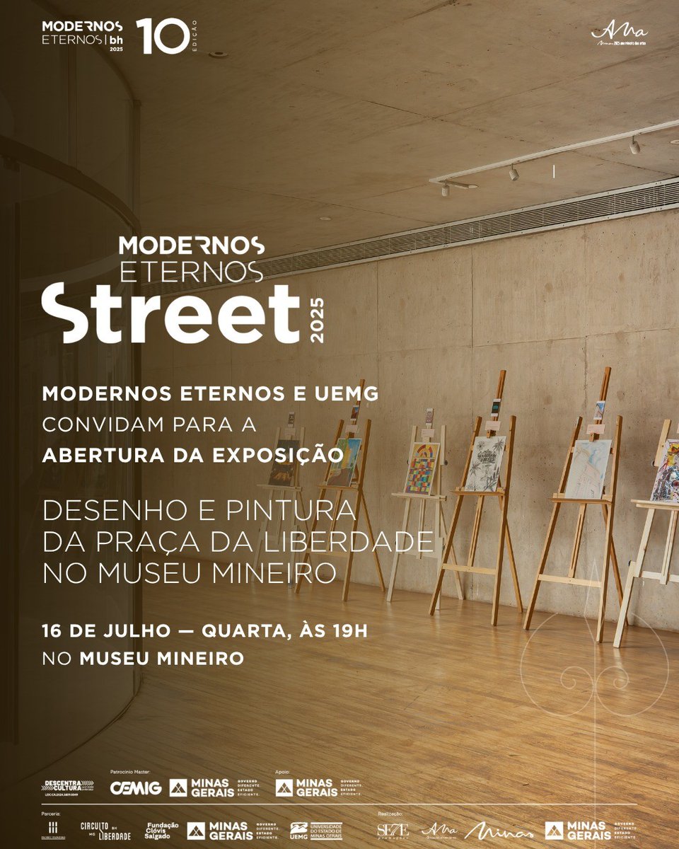 CoreseMatizes's tweet image. Modernos Eternos Street e UEMG 
Exposição: Desenho e Pintura da Praça da Liberdade
16/07/2025, 19h, Museu Mineiro
Oficina de Desenho e  Pintura. Orientação Telma Martins, Gilbert Silva, Selma Magalhães. Curadoria João Caixeta e Fabiano L. de Paula. @uemgbr #ED_Uemg