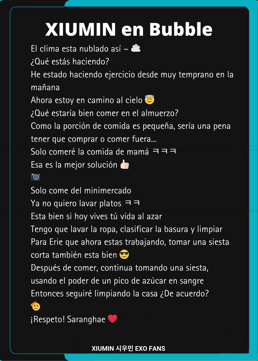 XiuEXOFans's tweet image. [BUBBLE]{160725}

#XIUMIN en el último chat de fans.

Trad ing hanabi7865
Trad esp XIUMIN 시우민 EXO FANS
KimAleM ❄️
#시우민 #シウミン #EXO #엑소 #weareoneEXO @XIUMIN_INB100