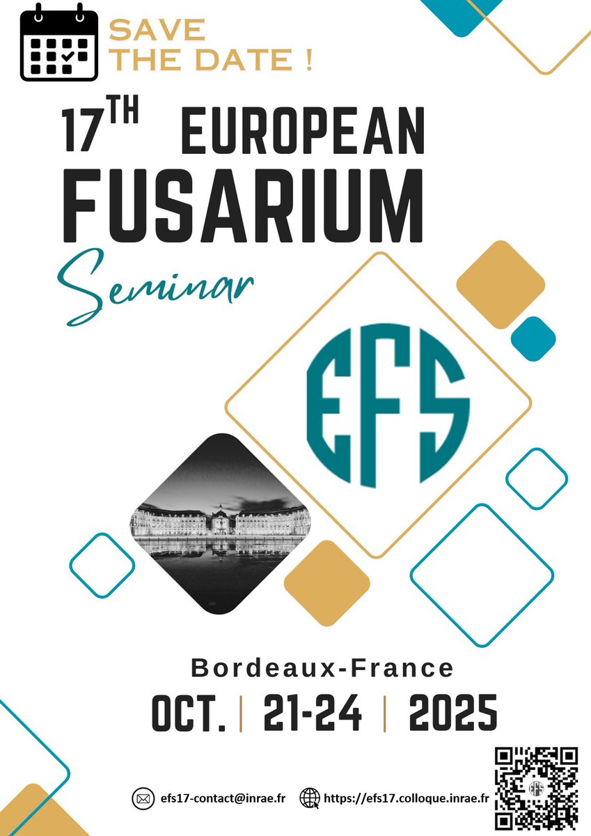 [SAVETHEDATE] #CIHEAMBAri #Alumni #FTN #Planthealth #Community | 7th European Fusarium Seminar at Bordeaux, France, 21- 24 october 2025 |  For more info. Please heck the conference website: efs17.colloque.inrae.fr
For any questions, contact: efs17-contact@inrae.fr.