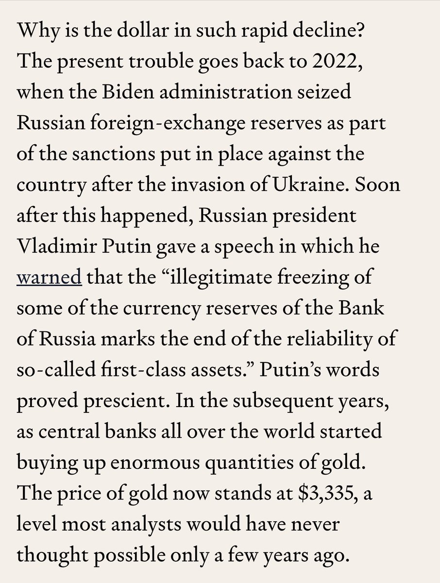 DusenburyDavid's tweet image. Biden-era sanctions & the seizure of Russian assets destabilized the dollar’s hegemony; Trump-era tariffs are intensifying the crisis. Is it time for a new Bretton Woods? — Philip Pilkington brings a big idea in the pages of @compactmag_
@philippilk