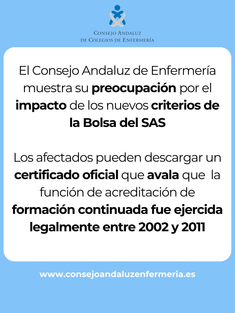 Consejo Andaluz de Enfermería (@consejo_andaluz) on Twitter photo #BolsaSAS #Enfermería #Baremación
🆕El <a href="/consejo_andaluz/">Consejo Andaluz de Enfermería</a> muestra su preocupación por el impacto de los nuevos criterios de la Bolsa SAS.
f.mtr.cool/uchpfvwmfp #BolsaSAS #Enfermería #Baremación
🆕El <a href="/consejo_andaluz/">Consejo Andaluz de Enfermería</a> muestra su preocupación por el impacto de los nuevos criterios de la Bolsa SAS.
f.mtr.cool/uchpfvwmfp