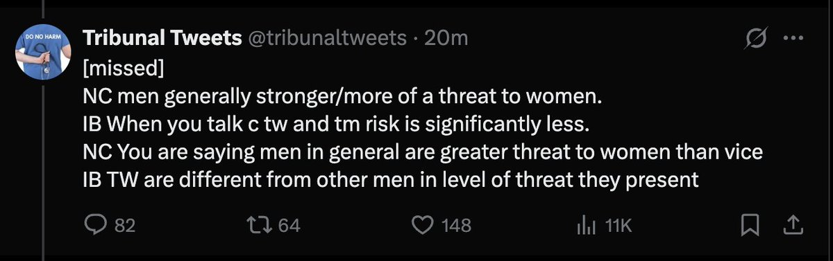 there it is - they can't help telling the truth even when they're really trying not to
"other men" - 'transwomen', aka trans-identifying men, are men. she knows it, the trust knows it, the court knows it, everyone knows it 😳