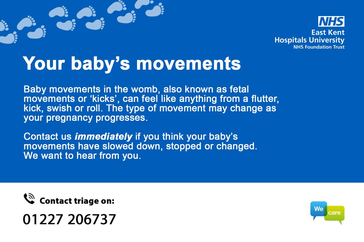 Our Maternity services continue to run as normal during the weekend.

If you think your baby’s movements have changed, please make sure you contact our maternity unit as soon as possible:

📞 01227 206737

Find out more about foetal movements: ekhuft.nhs.uk/services/durin…