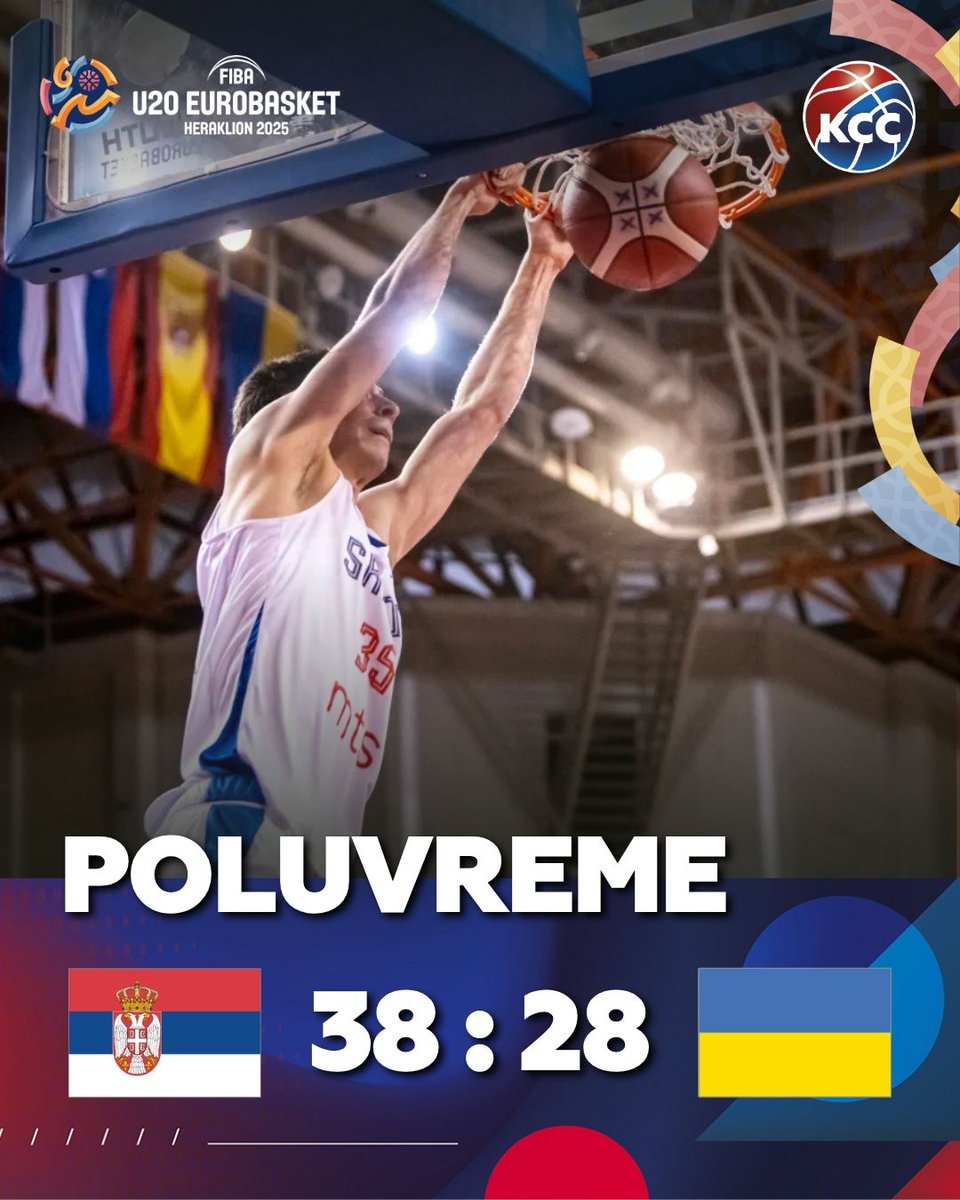 KSSrbije's tweet image. U20 reprezentacija Srbije vodi na poluvremenu protiv Ukrajine u osmini finala Evropskog prvenstva! 🏀

Idemo jako i u nastavku – Za koga? Za Srbiju! 💪