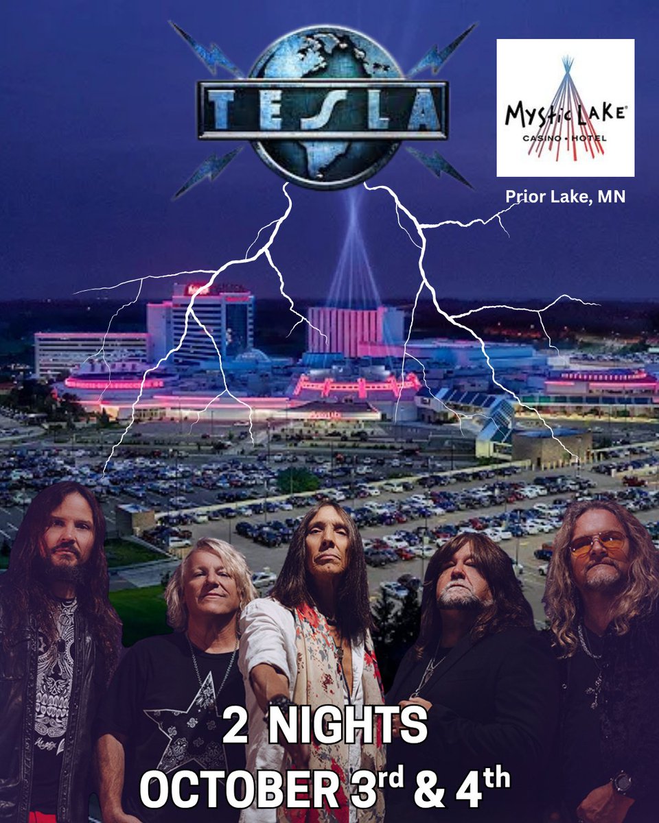 TeslaBand's tweet image. TESLA&apos;s final 2 shows in Minnesota for 2025.

Friday, October 3rd and Saturday, October 4th

Tix going fast and can be purchased at box office or mysticlake.com/shows-and-even….

#teslatheband #minnesota #keepinitreal