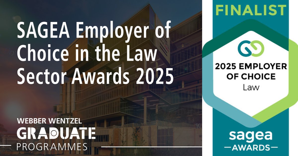 webberwentzel's tweet image. We’re proud to be named one of the top three finalists for the SAGEA Employer of Choice in the Law Sector Award 2025.
Thank you to the students and graduates who continue to recognise the impact of our people and culture. We look forward to the final announcement at the SAGEA…