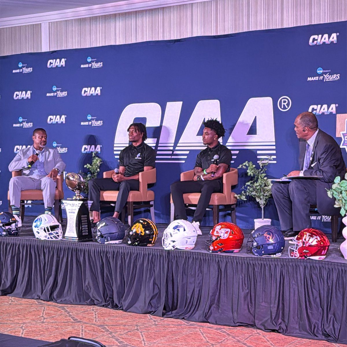 CIAA 🏈 Media Day - Coach Jones (L) D’Andre Tolson (Elizabeth City, NC) and TJ Holland (Jacksonville, Fla)