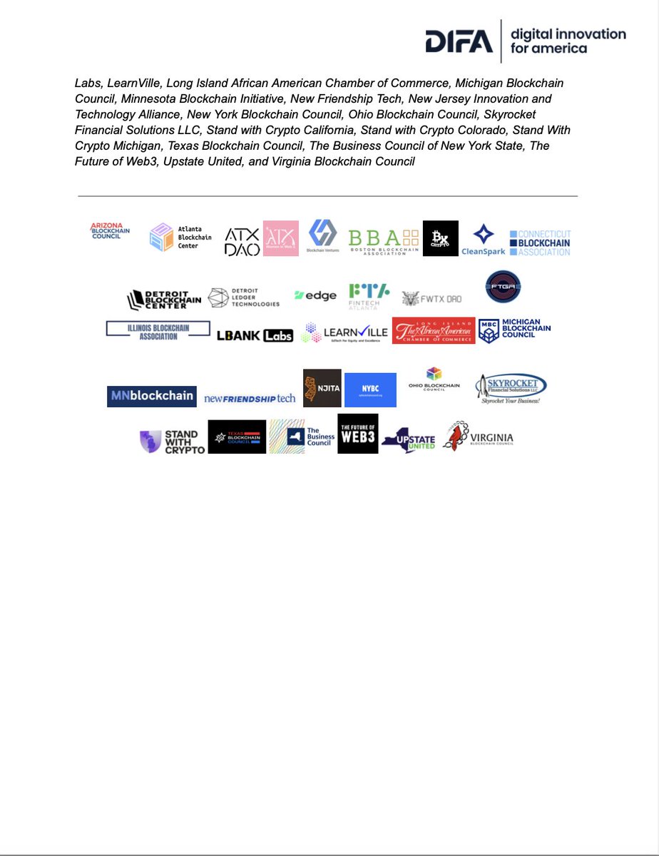 DIFA_USA's tweet image. 🚨 We're proud to stand with over 30 organizations — from state blockchain councils to DAOs to chambers of commerce — in a nationwide call to Congress:
✅ Pass the CLARITY Act (H.R. 3633).
This bill gives builders and users the clear rules they need to thrive, while ensuring…