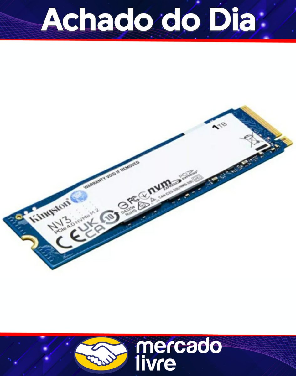 Achado_do_Dia's tweet image. 💾 SSD Kingston NV2 1TB – NVMe PCIe 4.0 (M.2 2280)
🚀 Leitura até 6000MB/s | Gravação até 4000MB/s
💰 R$345 até 12x s/juros
🚨 Cupom: OFFM3LI15 

🛒 mercadolivre.com/sec/1nZhmfC 

#SSD #Kingston #PromoçãoTech #Armazenamento #PCGamer #OfertasTech